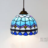 Stained Art Glass Tiffany Pendant Light - Stylish Shaded Suspension Fixture For Corridor 1 Bulb Sky