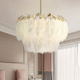 Nordic Style Feather Round Chandelier Light - Gold Pendant Fixture For Nursery / 2 Tiers
