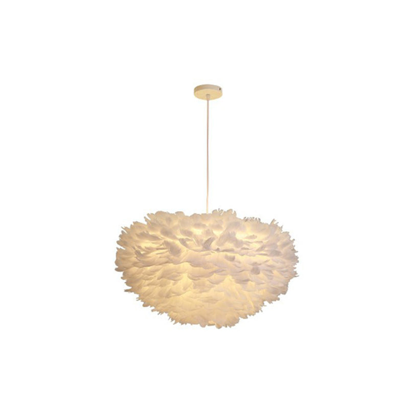 Hemispherical Feather Pendant Light - Modern Living Room Suspension Fixture White / 27.5
