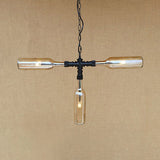Vintage Style 3-Light Bottle Glass Chandelier With Smoke Grey/Blue Shades - Perfect For Bar Pendant