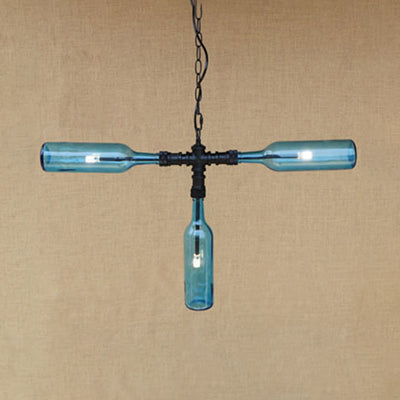 Vintage Style 3-Light Bottle Glass Chandelier With Smoke Grey/Blue Shades - Perfect For Bar Pendant
