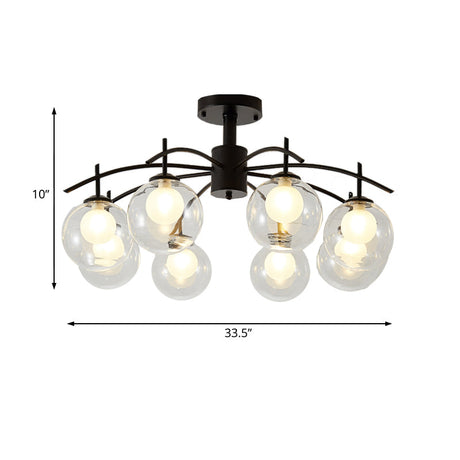 Contemporary Black Glass Ball Semi Flush Light - 3/5/6-Light Living Room Ceiling Chandelier