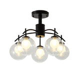 Contemporary Black Glass Ball Semi Flush Light - 3/5/6-Light Living Room Ceiling Chandelier