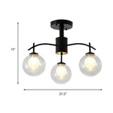Contemporary Black Glass Ball Semi Flush Light - 3/5/6-Light Living Room Ceiling Chandelier