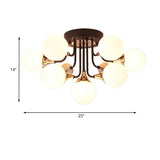 6/10/13 Semi Flush Chandelier With Milk White Glass Shades - Black Ceiling Mounted Sphere Light