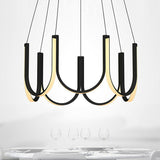 Contemporary Black & White U-Shaped Led Chandelier Pendant With Gold Accents - White/Warm Light /