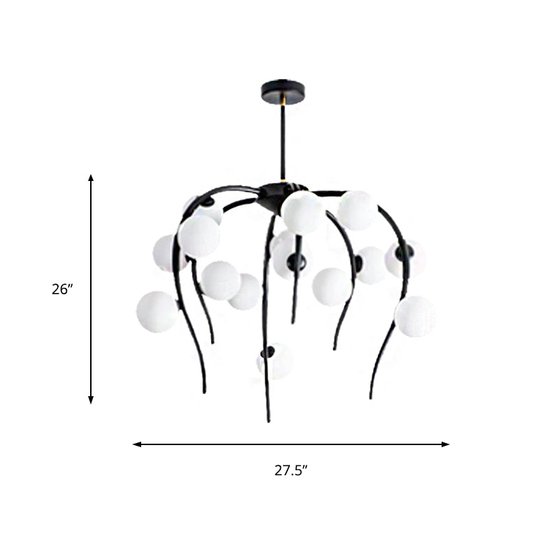 Modern Black/Gold Iron Chandelier With Matte White Balls - 15/20-Light Dining Room Hanging Lamp