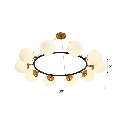 Modern 10-Light Milk White Glass Chandelier With 39 Wide Sphere - Black Ceiling Pendant