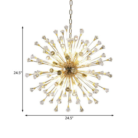 Modern Led Golden Urchin Chandelier With Crystal Accents