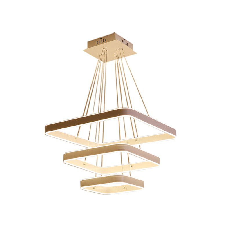 Modern Led Ceiling Chandelier - White Square Hanging Light Fixture Warm/White/Natural 3-Tier Design