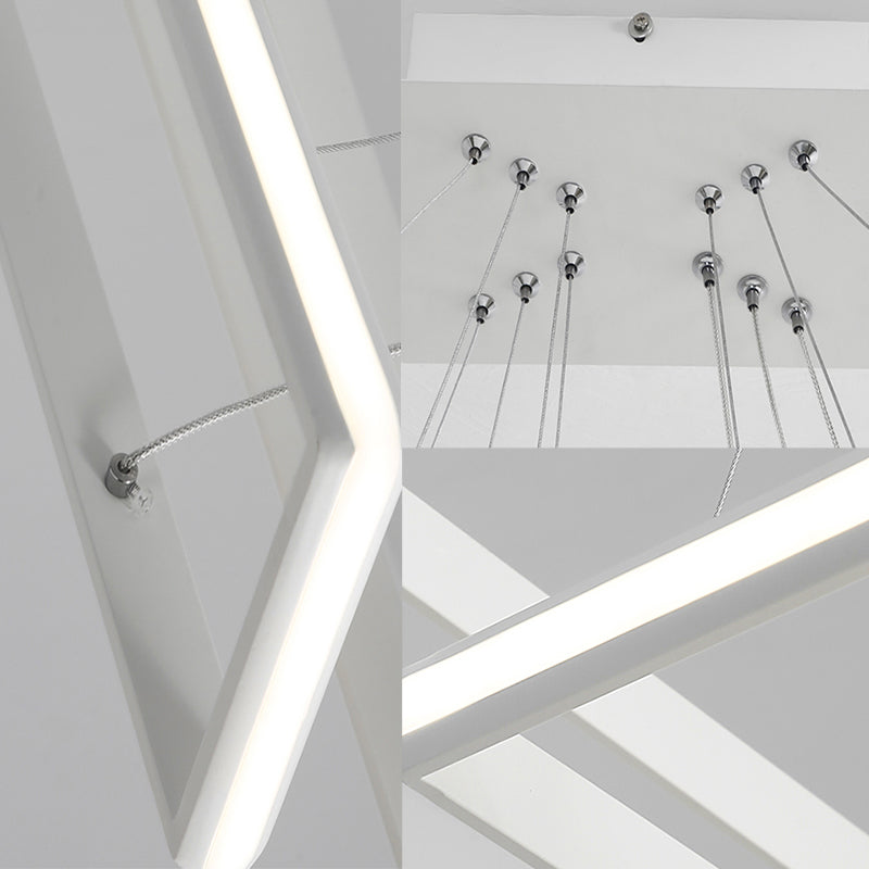 Modern Acrylic Rectangular Chandelier: Tiered Design 3-Light Black/White Led White/Warm Light