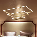 Modern Tiered Rectangular Chandelier With Acrylic Panels - 3 Black/White Led Lights In White Or Warm