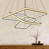 Sleek White Acrylic Hanging Chandelier With Layered Square Design Led Ceiling Pendant In White/Warm