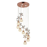 Rose Gold Floral Staircase Multi-Light Pendant With Led Dome Shade
