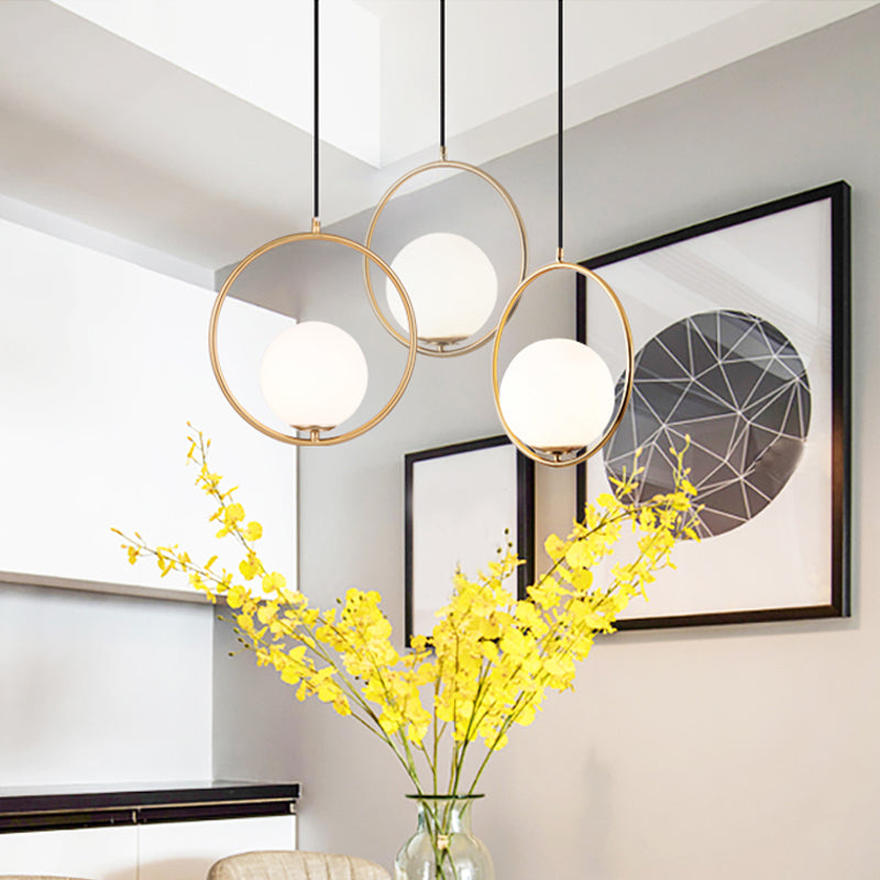 Contemporary Globe Multi Ceiling Lamp With Cream Glass And Black Halo Ring: Staircase Suspension