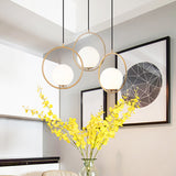 Contemporary Globe Multi Ceiling Lamp With Cream Glass And Black Halo Ring: Staircase Suspension