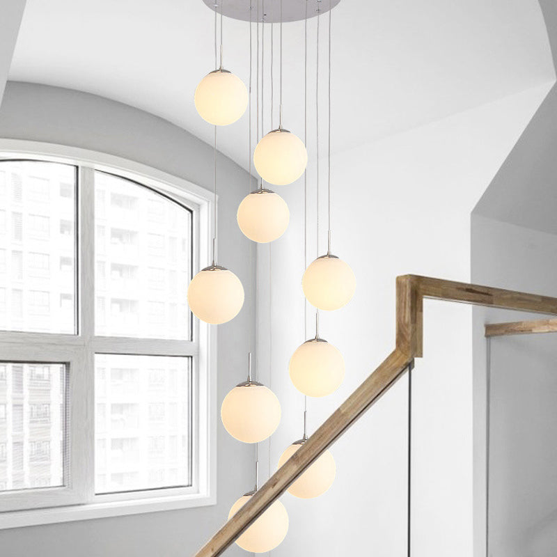Artistic Frost Glass Sphere Multi Ceiling Light - 10 Heads Suspension Lighting In Silver