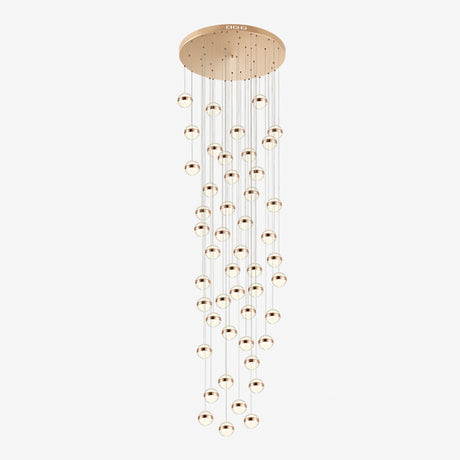 Gold Crystal Led Multi-Ceiling Light With Ball Shade For Staircase Suspension