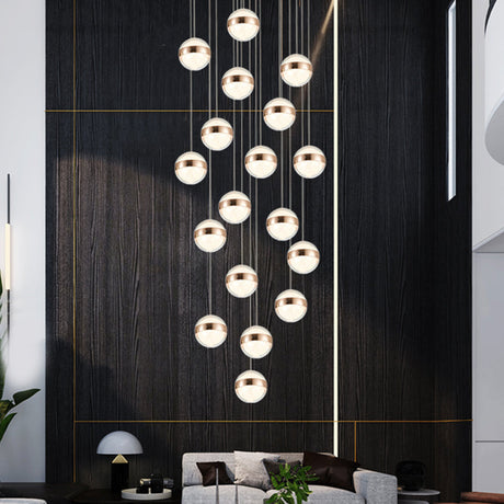 Gold Crystal Led Multi-Ceiling Light With Ball Shade For Staircase Suspension 18 /