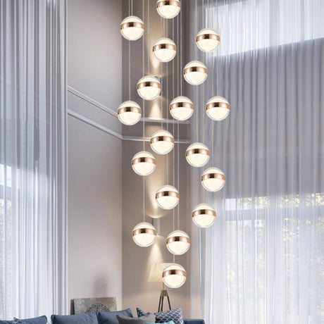 Gold Crystal Led Multi-Ceiling Light With Ball Shade For Staircase Suspension