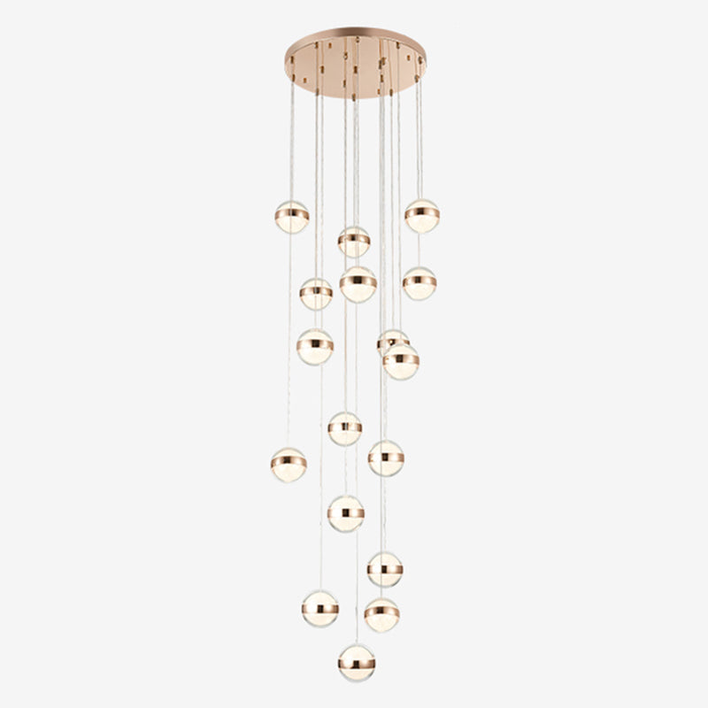 Gold Crystal Led Multi-Ceiling Light With Ball Shade For Staircase Suspension