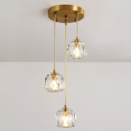Dome Shade Pendant Light - Contemporary Faceted Crystal Suspension Fixture In Brass 3 /