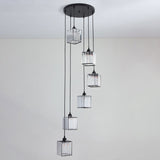 Modern Tri-Prism Crystal Spiral Cube Pendant Light - Black 6 Bulbs