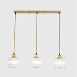 Gold Cylinder Crystal Pendant Light With 3 Bulbs For Contemporary Dining Rooms / Linear