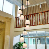 Contemporary White Glass Staircase Pendant Light With 10 Heads In Black