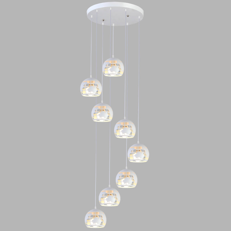 Metallic Geometric Cage Ceiling Light Fixture For Staircase Suspension 8 / White A