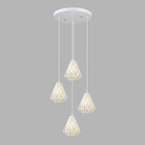 Metallic Geometric Cage Ceiling Light Fixture For Staircase Suspension 4 / White B