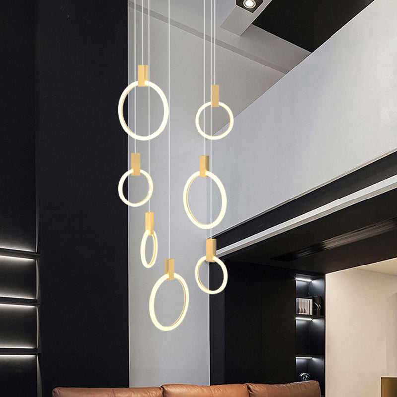 Gold Ring Acrylic Led Pendant Light For Modern Staircase