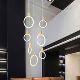 Gold Ring Acrylic Led Pendant Light For Modern Staircase