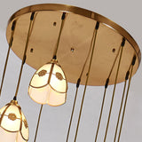 Artistic Frost Glass 6-Light Scalloped Bell Multi Ceiling Fixture In Brass