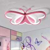 Metal And Acrylic Butterfly Led Flushmount Lamp For Childrens Room In Blue/Pink