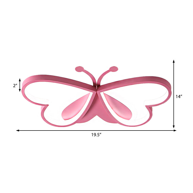 Metal And Acrylic Butterfly Led Flushmount Lamp For Childrens Room In Blue/Pink