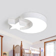 Kindergarten Led Ceiling Light With Moon And Star Design White / Warm