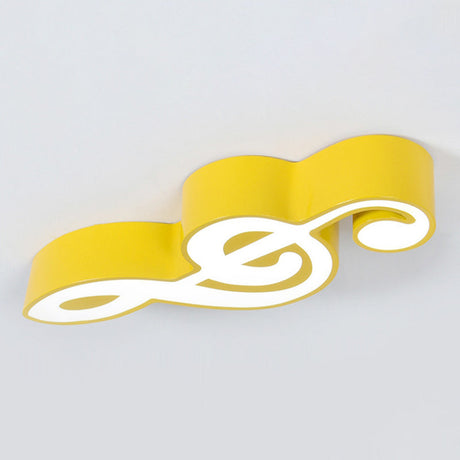 Minimalistic Metallic Led Flush Ceiling Light For Child’s Room With Musical Note Design