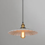 White Industrial Metal Scalloped Umbrella Pendant Light - Single Ceiling Hanging