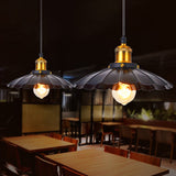 Restaurant Pendant Lamp - Vintage Scalloped Edge Iron Hanging Lighting Fixture With Single-Bulb