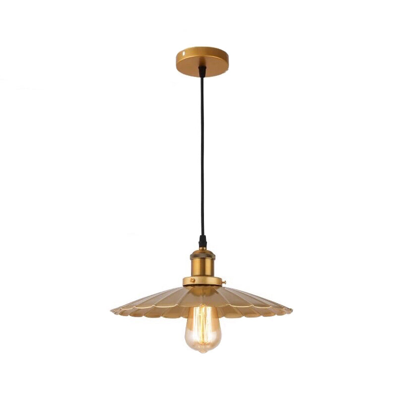 Restaurant Pendant Lamp - Vintage Scalloped Edge Iron Hanging Lighting Fixture With Single-Bulb Gold