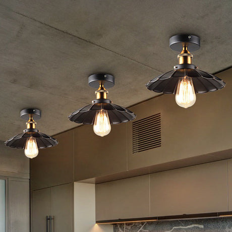 Sleek Black Single Dining Room Ceiling Light - Umbrella Semi Flush Mount / 10 Scalloped