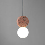 Minimalist Opal Glass Globe Pendant Light With Terrazzo Accent For Dining Room Ceiling Red