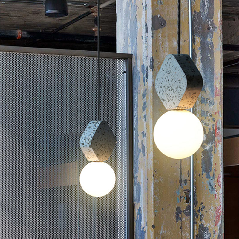 Minimalist Opal Glass Globe Pendant Light With Terrazzo Accent For Dining Room Ceiling