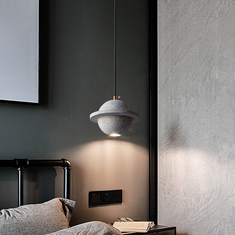 Led Planet Shaped Cement Hanging Pendant Light Fixture For Bedroom - Single Bulb