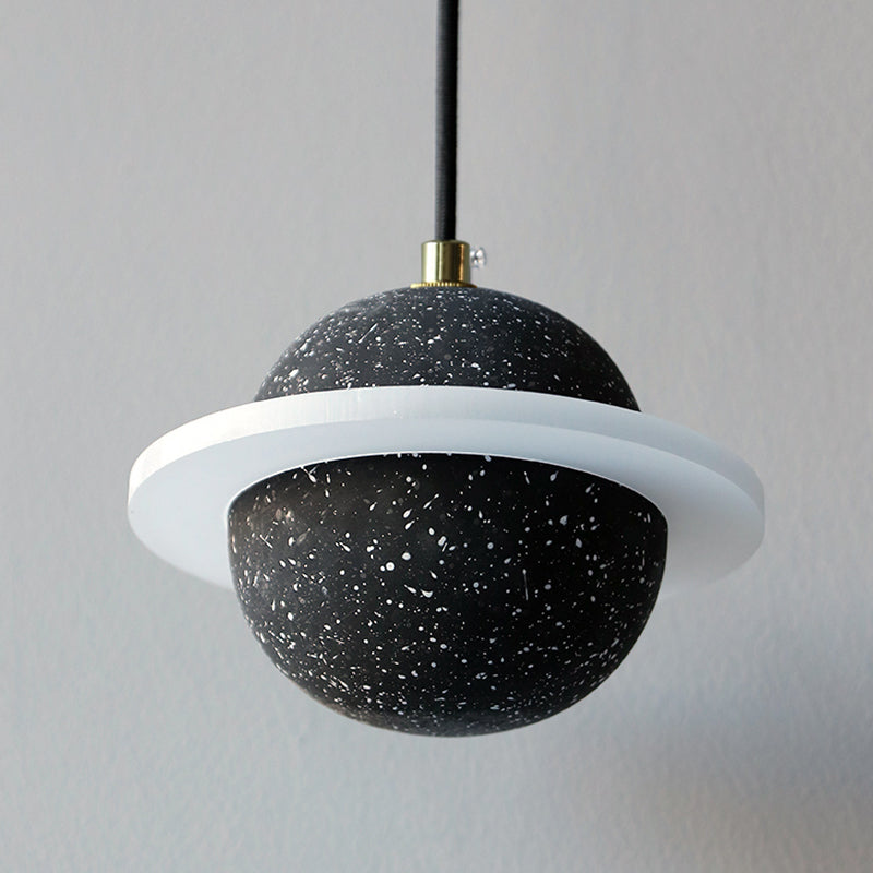 Led Planet Shaped Cement Hanging Pendant Light Fixture For Bedroom - Single Bulb