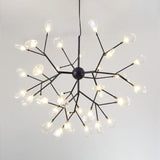 Black Firefly Chandelier: Simplistic Clear Glass Led Pendant Light For Dining Room 36 /