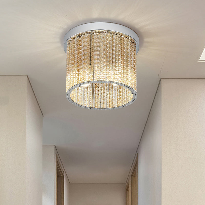 Modern Spiral Glass Rod Ceiling Light 2-Light Flush Mount Chrome With Crystal Drop 7/10 Wide / 7