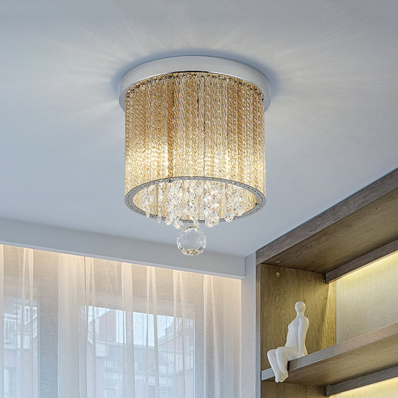 Modern Spiral Glass Rod Ceiling Light 2-Light Flush Mount Chrome With Crystal Drop 7/10 Wide / 10