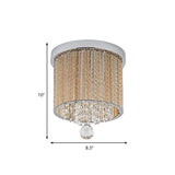 Modern Spiral Glass Rod Ceiling Light 2-Light Flush Mount Chrome With Crystal Drop 7/10 Wide
